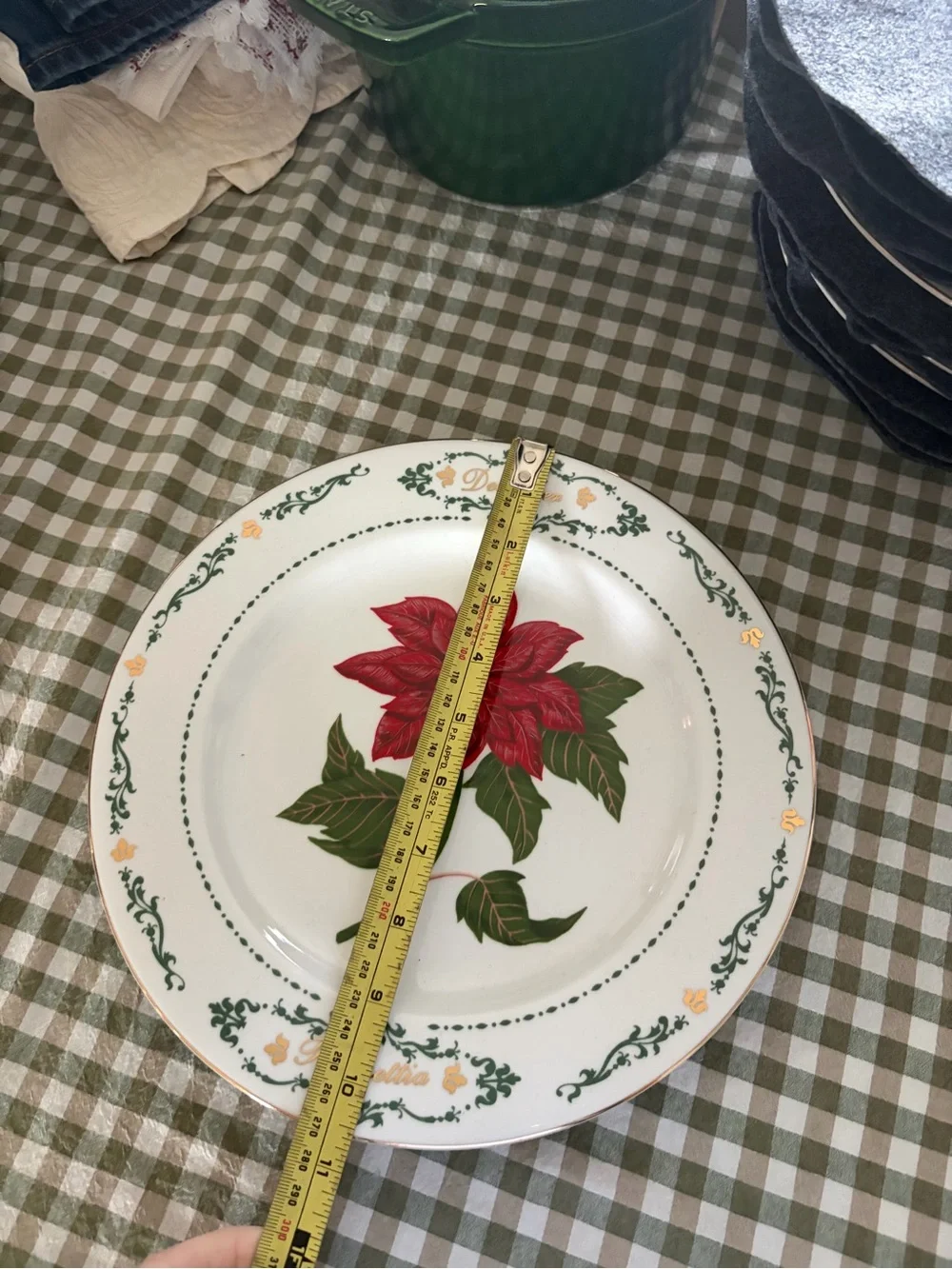 Poinsettia Holiday Dinner Plate in Red & Green